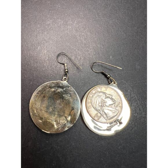 Vintage ALPACA MEXICO Silver MOP Abalone Yin Yang Drop Earrings - Picture 5 of 14